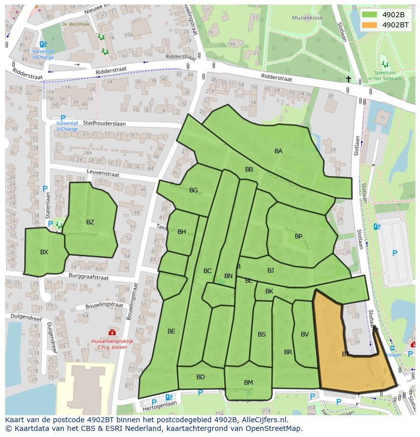 Afbeelding van het postcodegebied 4902 BT op de kaart.