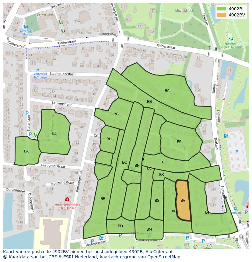 Afbeelding van het postcodegebied 4902 BV op de kaart.