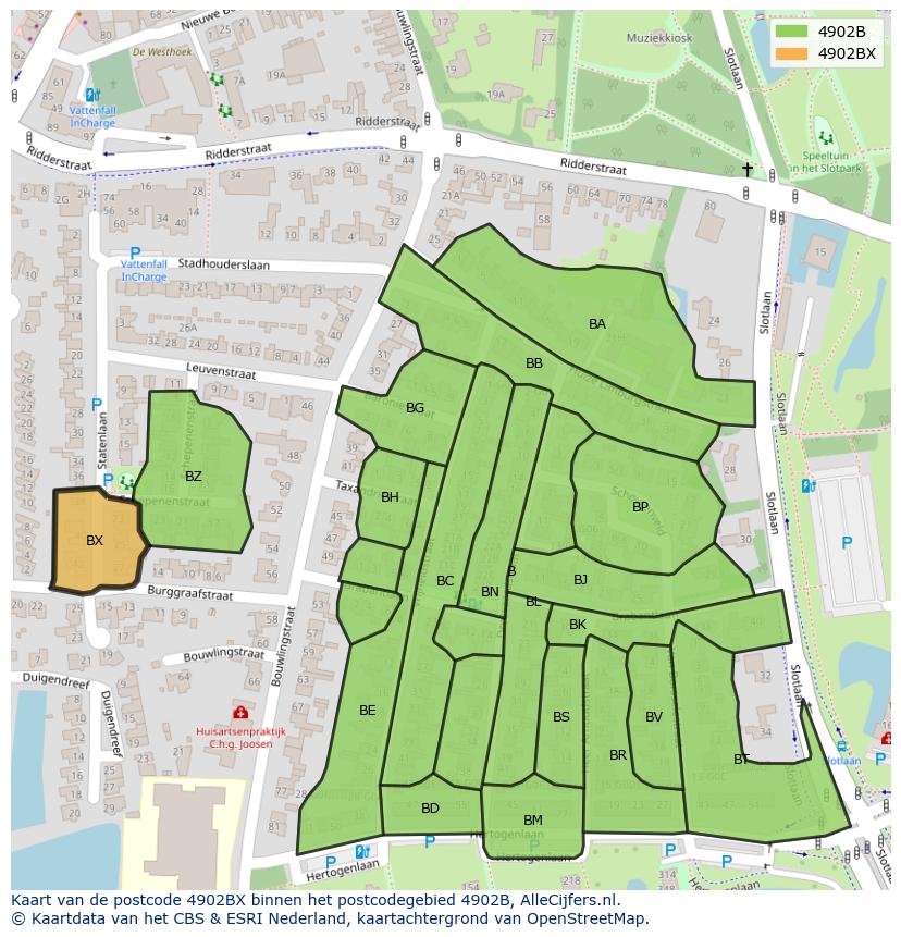 Afbeelding van het postcodegebied 4902 BX op de kaart.