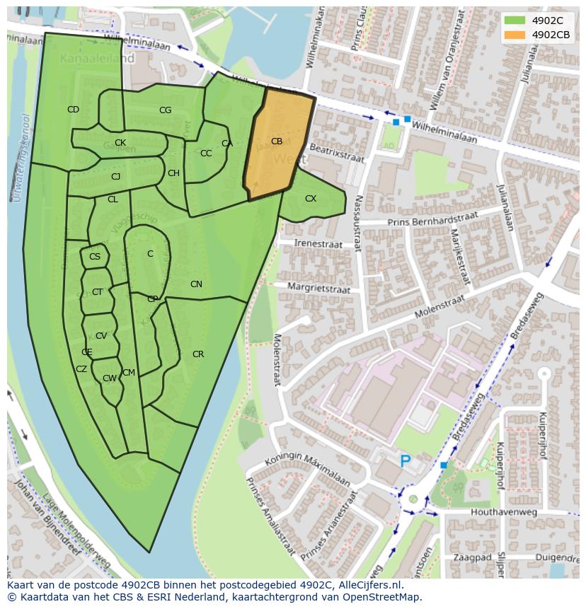 Afbeelding van het postcodegebied 4902 CB op de kaart.