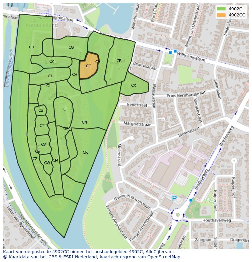 Afbeelding van het postcodegebied 4902 CC op de kaart.