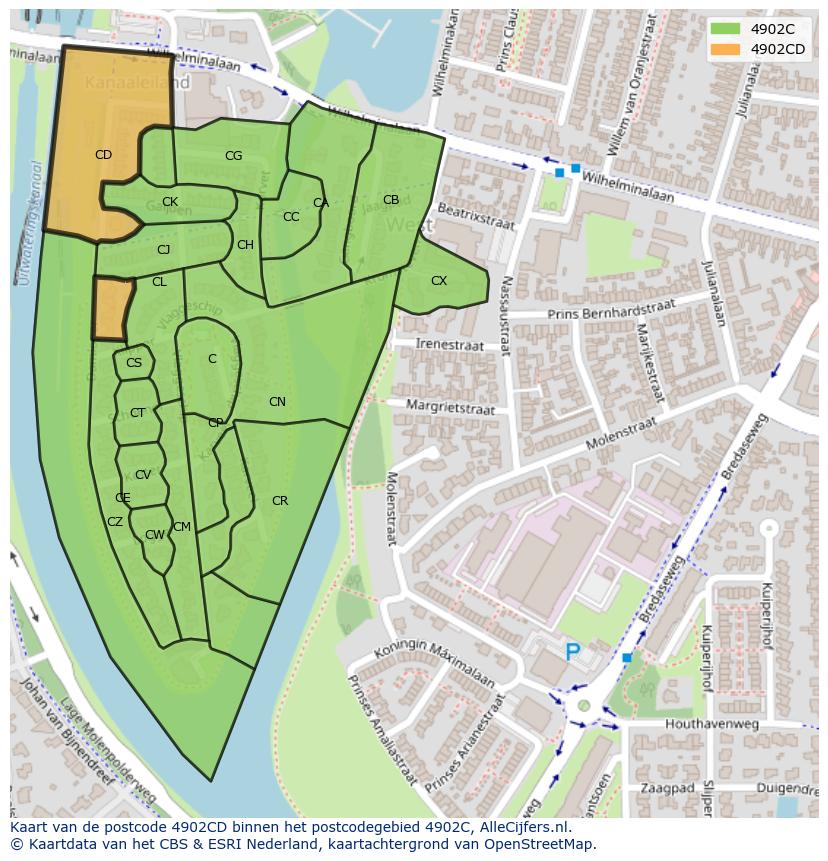 Afbeelding van het postcodegebied 4902 CD op de kaart.
