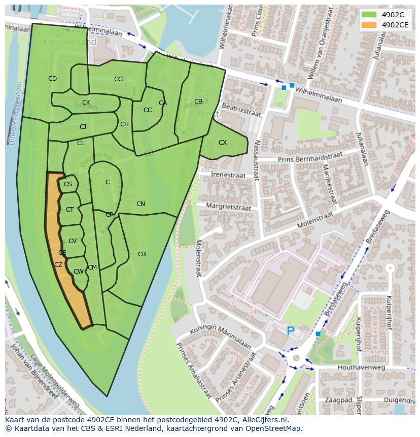 Afbeelding van het postcodegebied 4902 CE op de kaart.