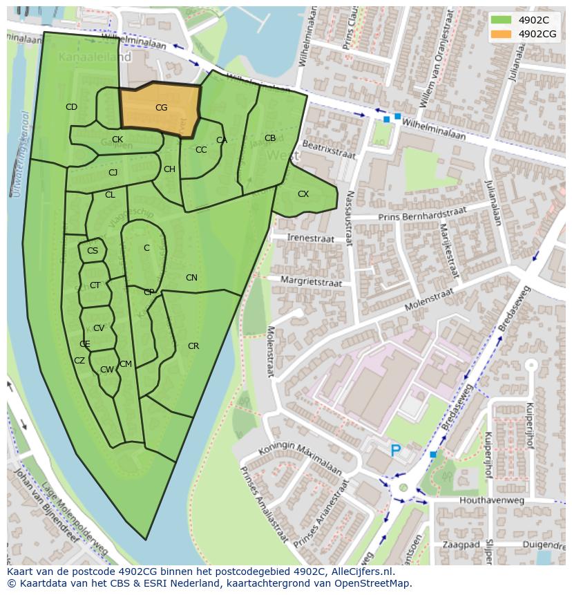 Afbeelding van het postcodegebied 4902 CG op de kaart.