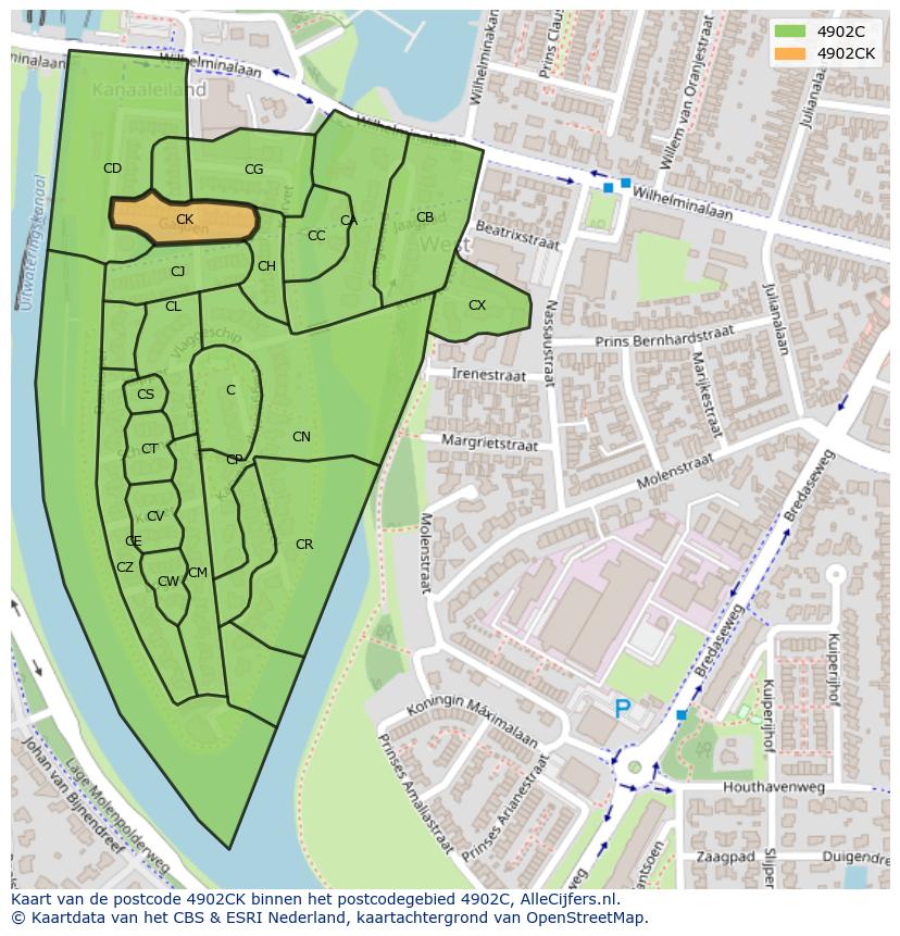 Afbeelding van het postcodegebied 4902 CK op de kaart.