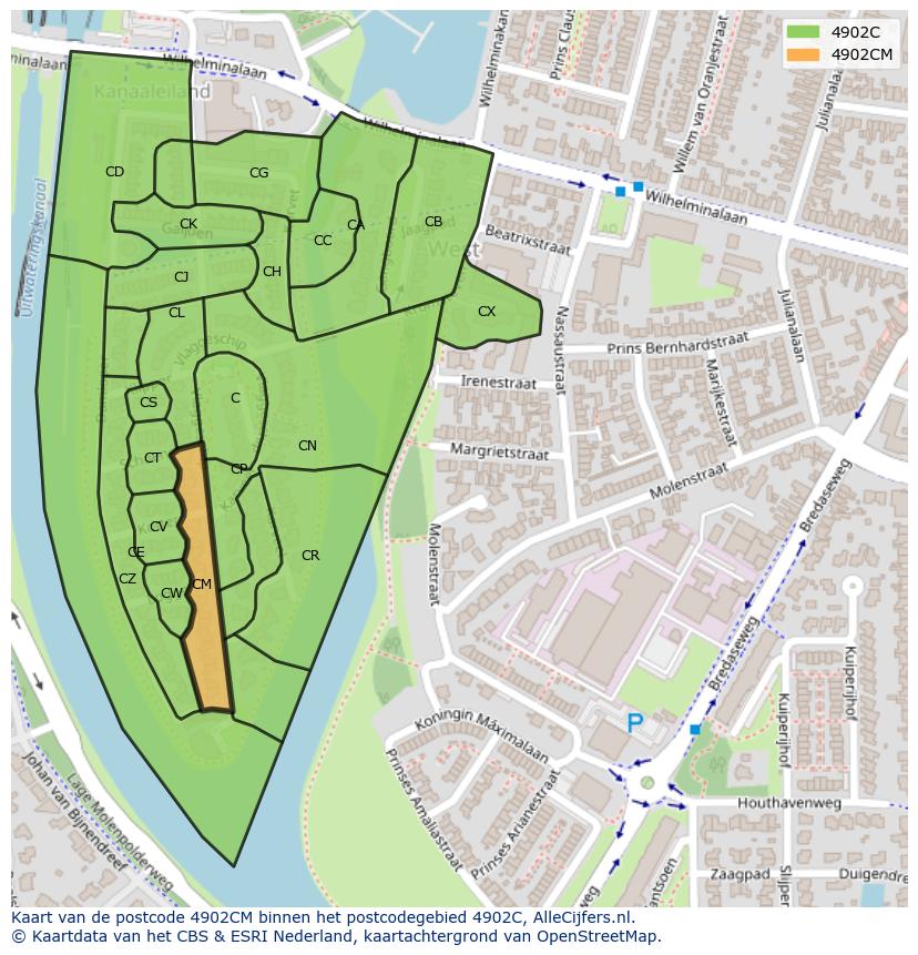 Afbeelding van het postcodegebied 4902 CM op de kaart.