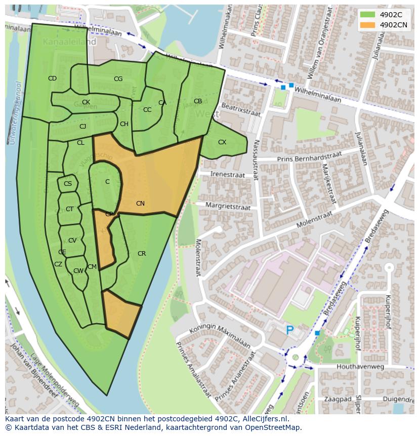 Afbeelding van het postcodegebied 4902 CN op de kaart.