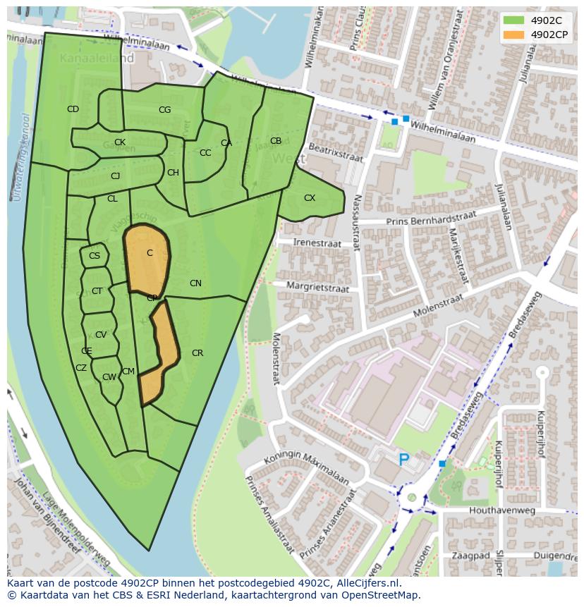 Afbeelding van het postcodegebied 4902 CP op de kaart.