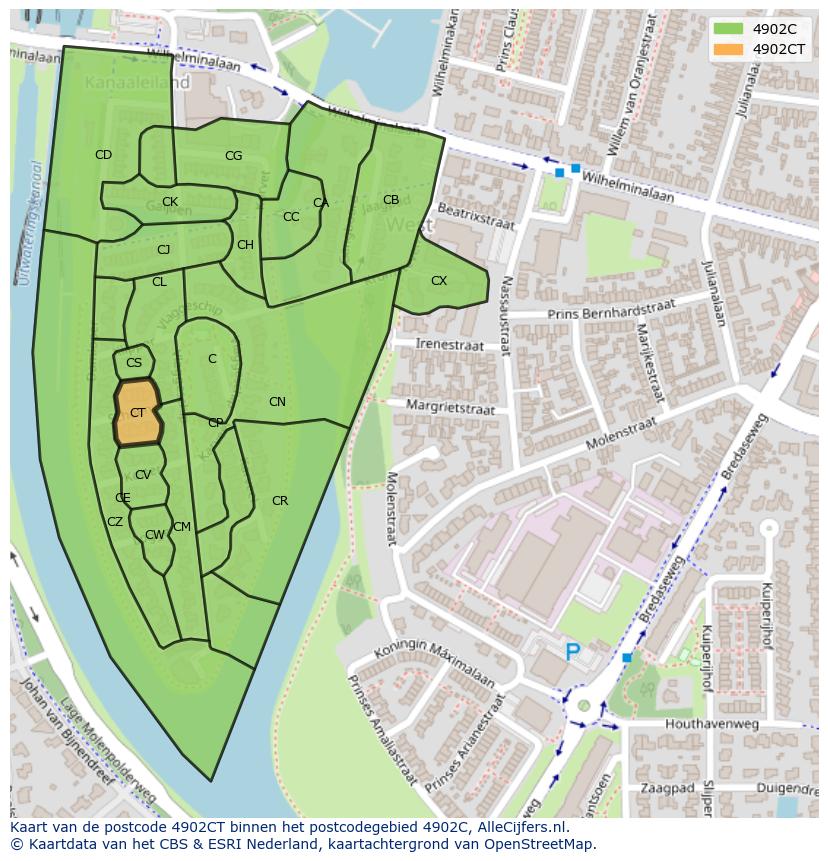 Afbeelding van het postcodegebied 4902 CT op de kaart.