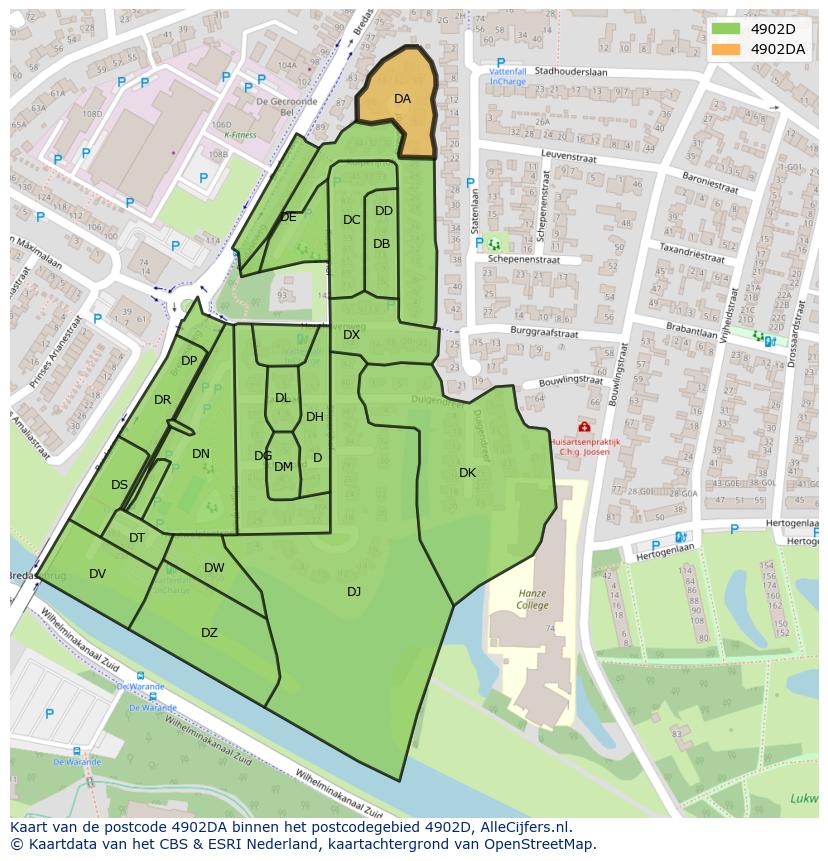 Afbeelding van het postcodegebied 4902 DA op de kaart.