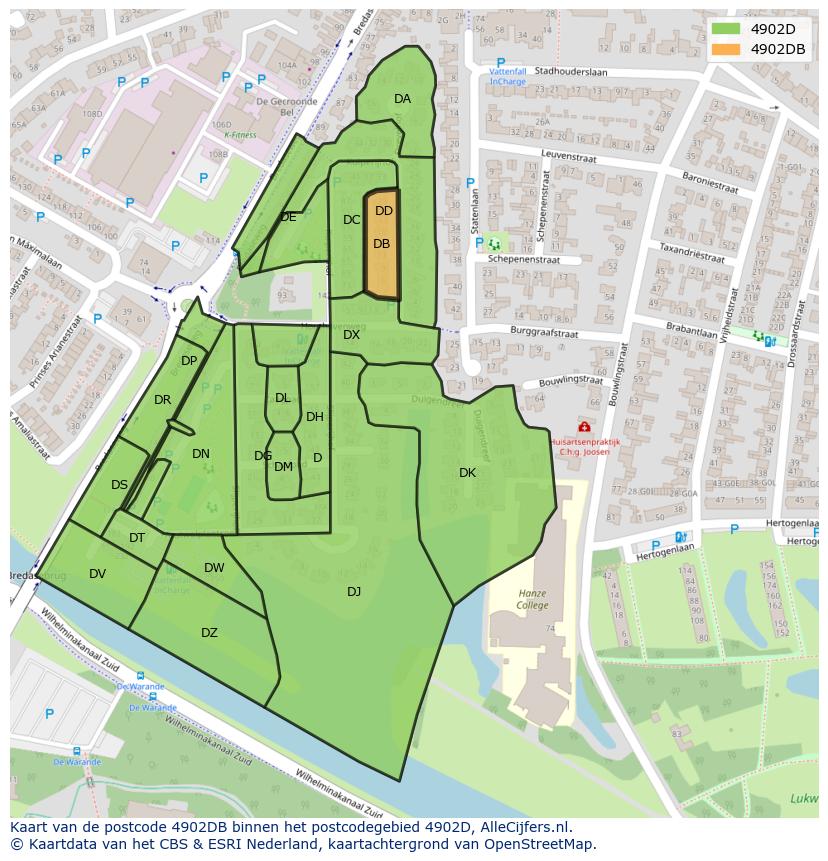 Afbeelding van het postcodegebied 4902 DB op de kaart.