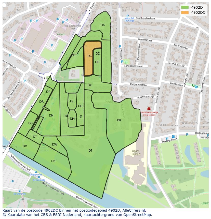 Afbeelding van het postcodegebied 4902 DC op de kaart.