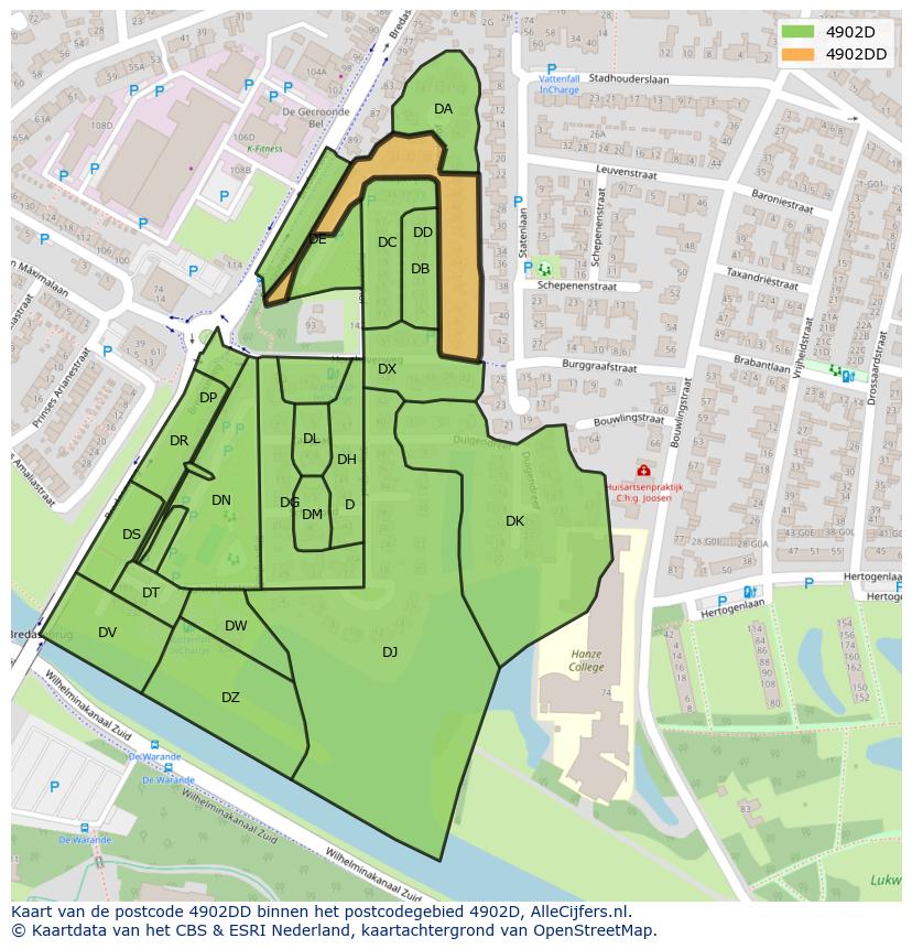 Afbeelding van het postcodegebied 4902 DD op de kaart.
