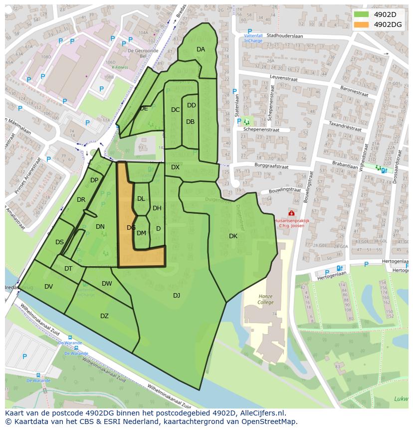 Afbeelding van het postcodegebied 4902 DG op de kaart.
