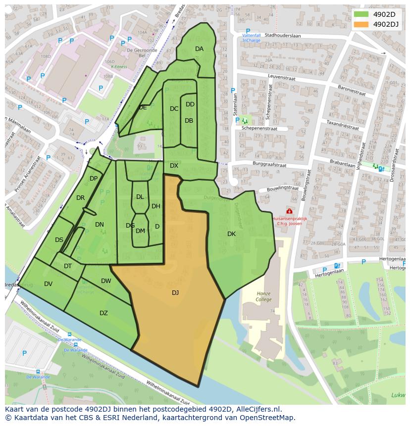 Afbeelding van het postcodegebied 4902 DJ op de kaart.