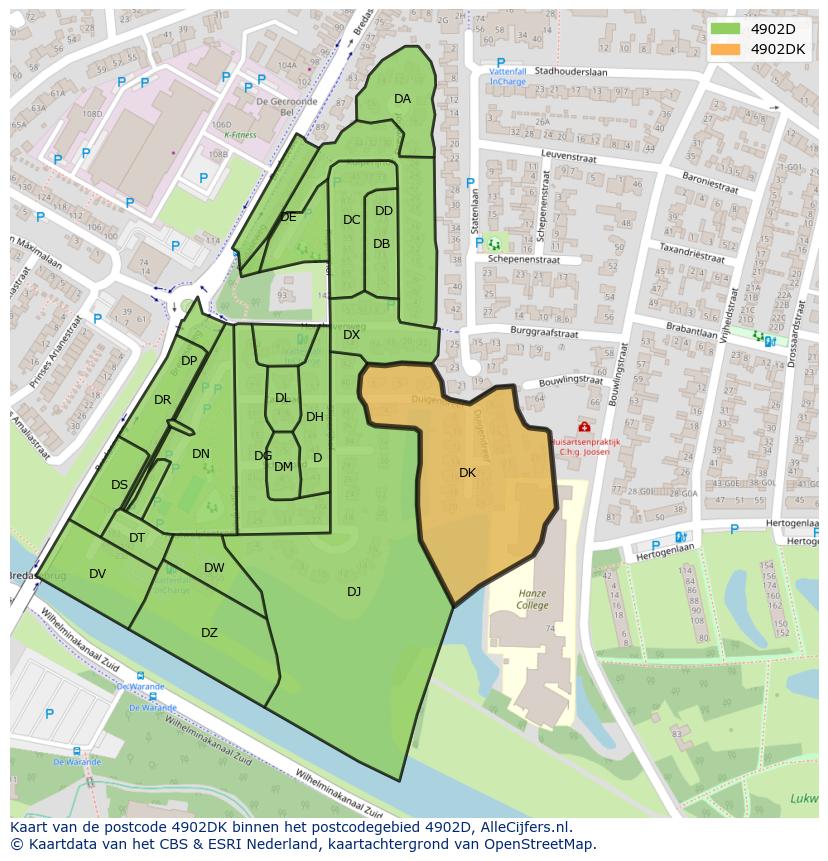 Afbeelding van het postcodegebied 4902 DK op de kaart.