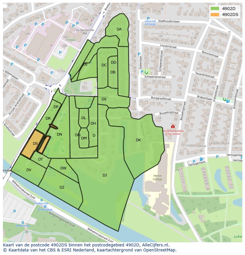 Afbeelding van het postcodegebied 4902 DS op de kaart.