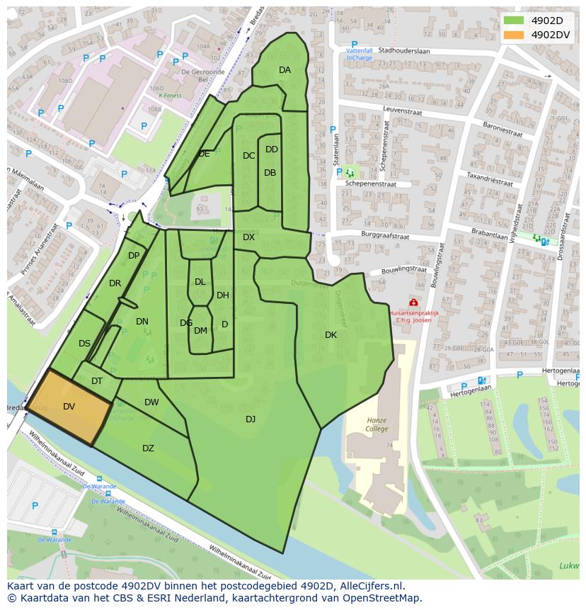 Afbeelding van het postcodegebied 4902 DV op de kaart.