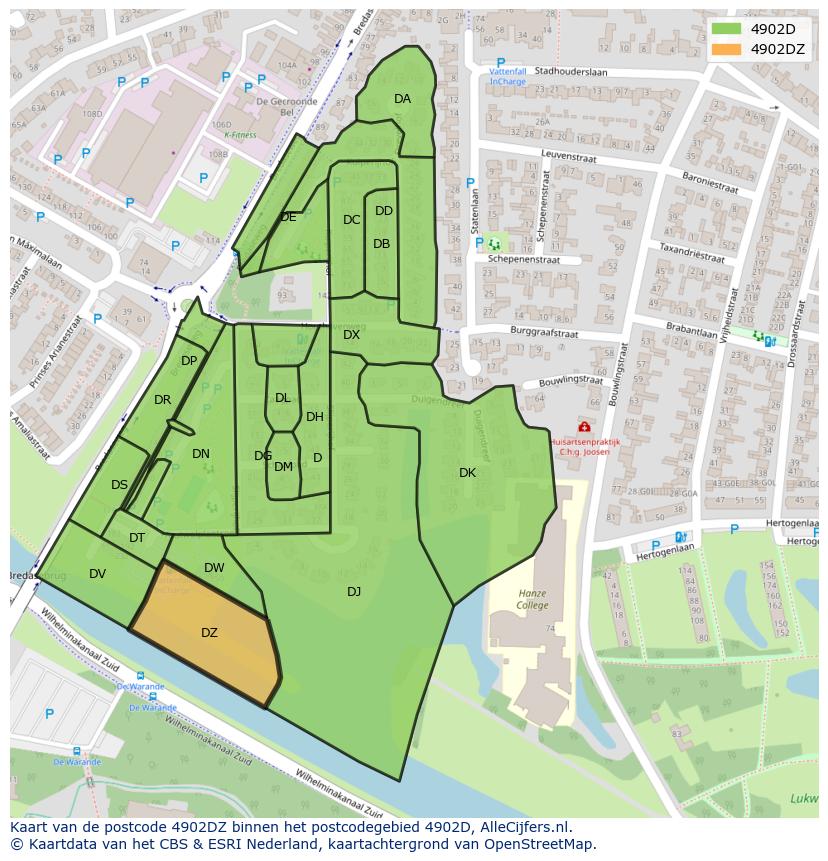 Afbeelding van het postcodegebied 4902 DZ op de kaart.