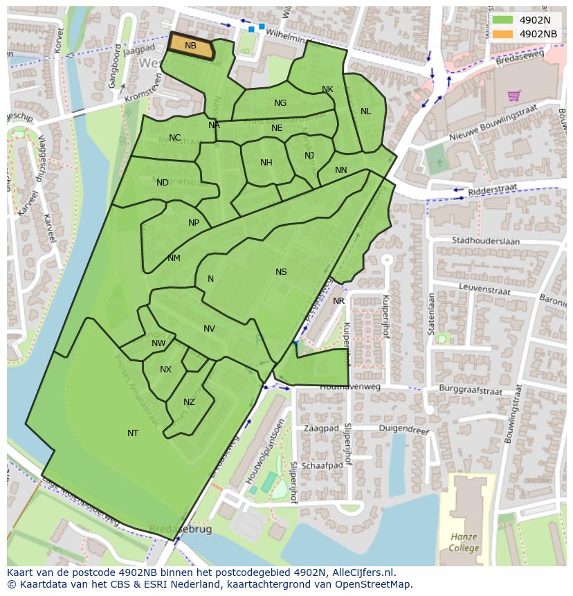Afbeelding van het postcodegebied 4902 NB op de kaart.