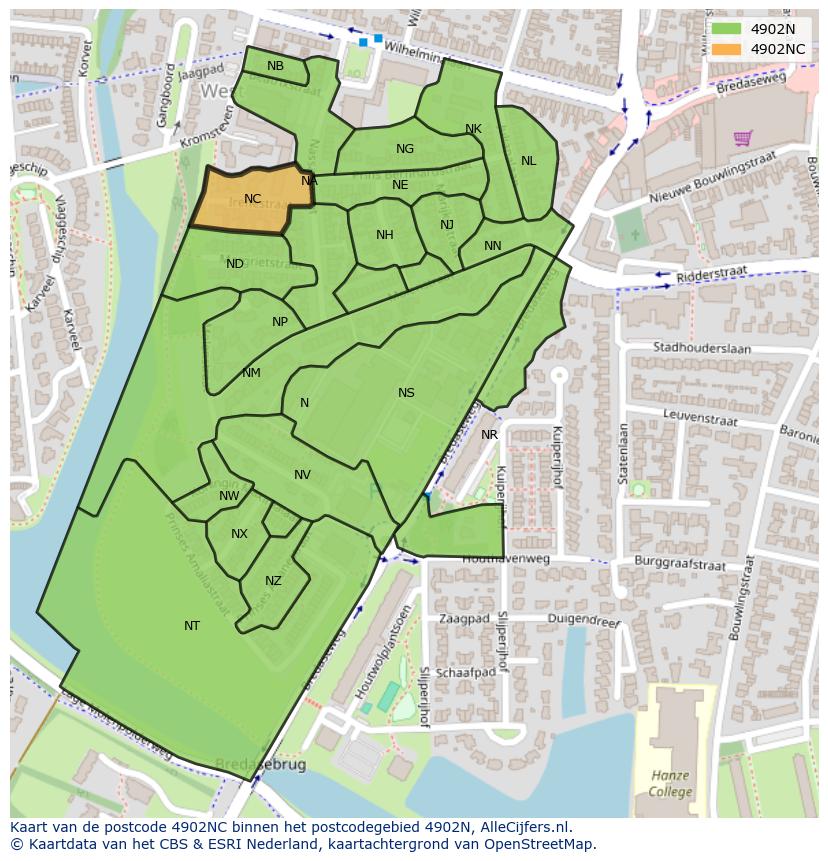 Afbeelding van het postcodegebied 4902 NC op de kaart.