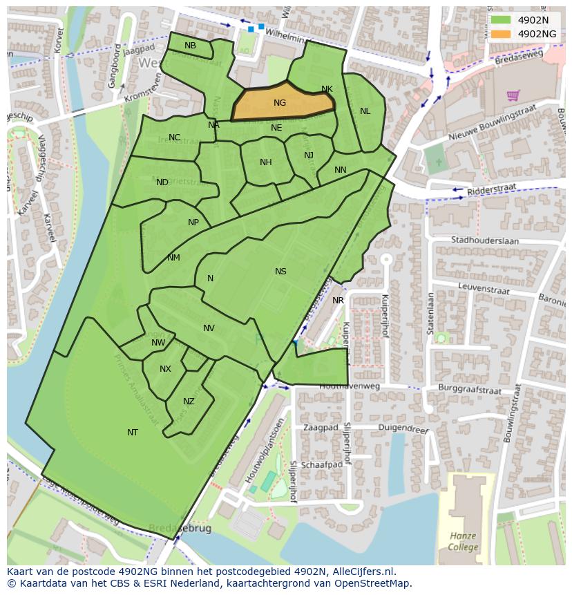 Afbeelding van het postcodegebied 4902 NG op de kaart.