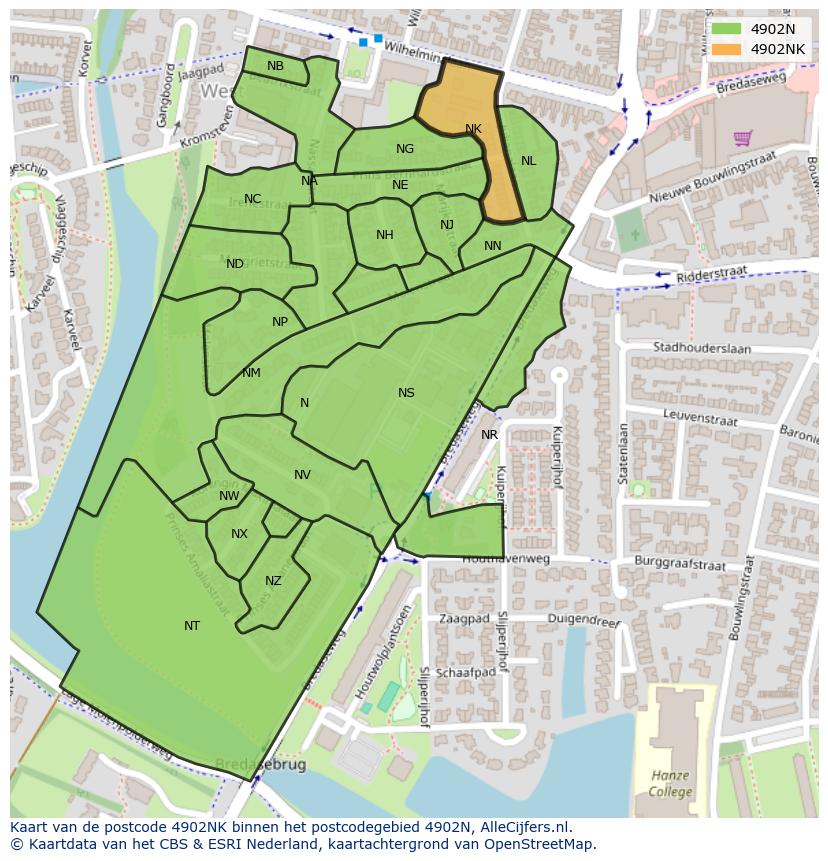 Afbeelding van het postcodegebied 4902 NK op de kaart.