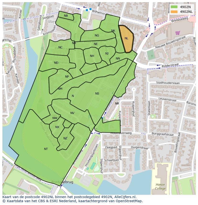 Afbeelding van het postcodegebied 4902 NL op de kaart.