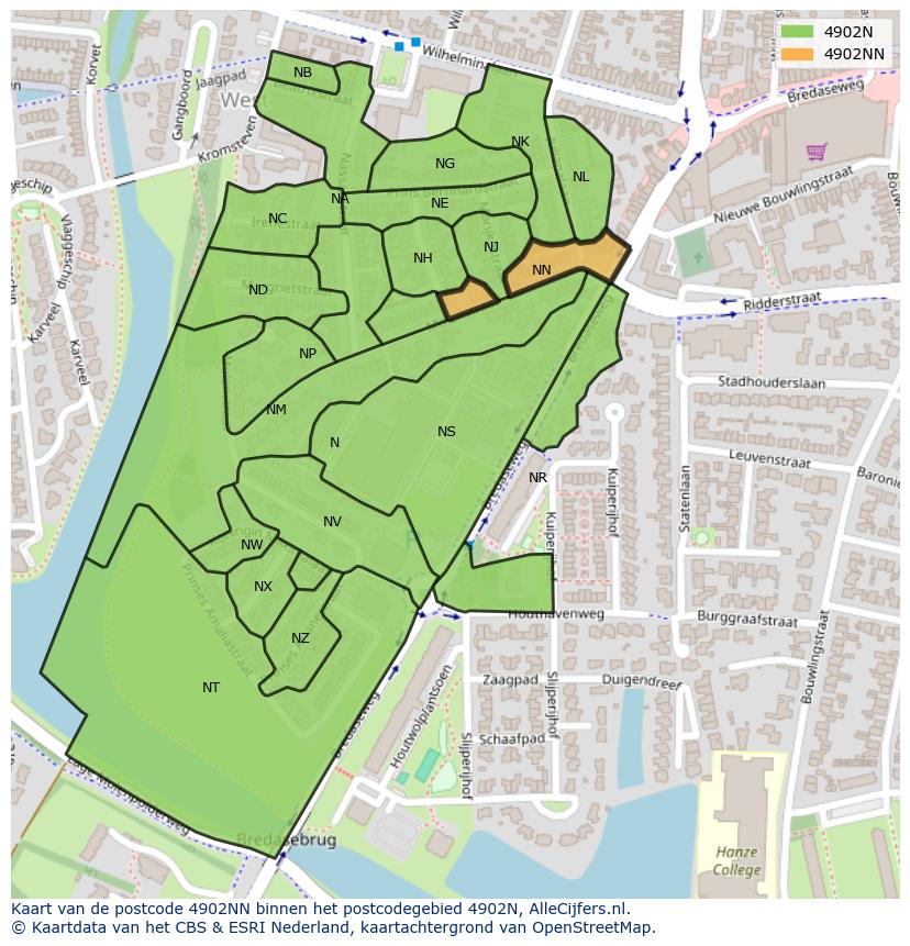 Afbeelding van het postcodegebied 4902 NN op de kaart.