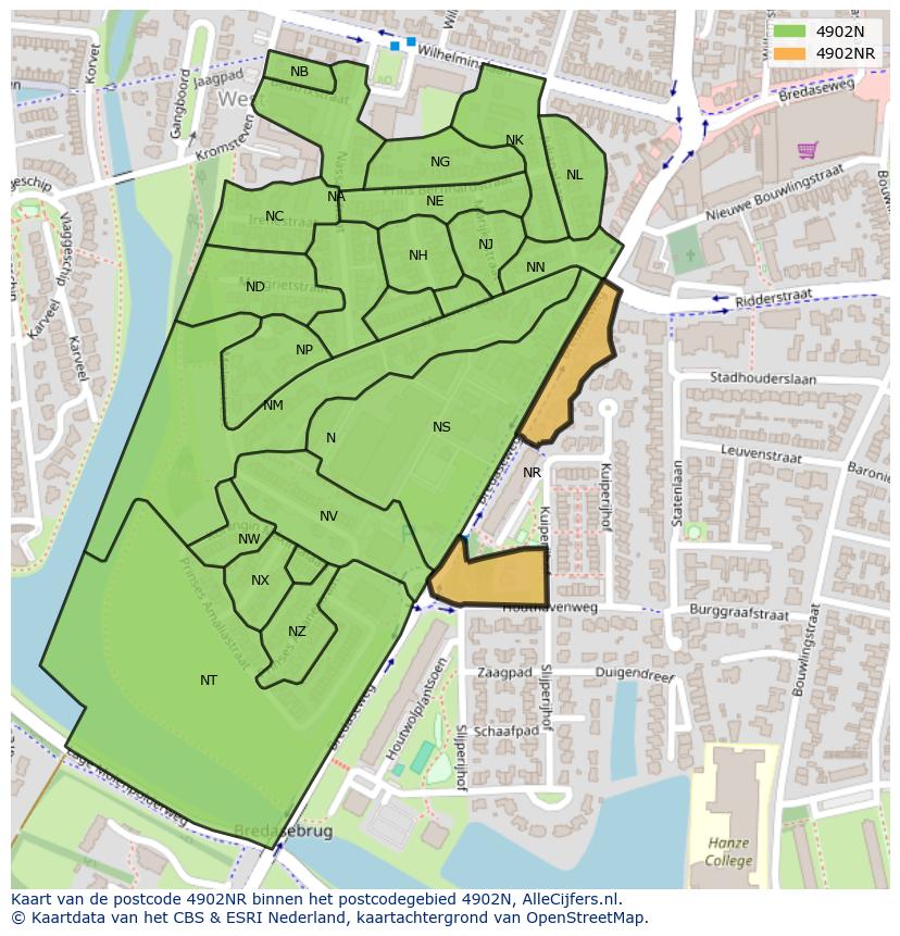 Afbeelding van het postcodegebied 4902 NR op de kaart.