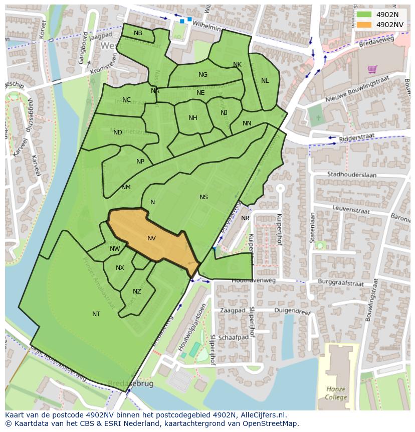 Afbeelding van het postcodegebied 4902 NV op de kaart.