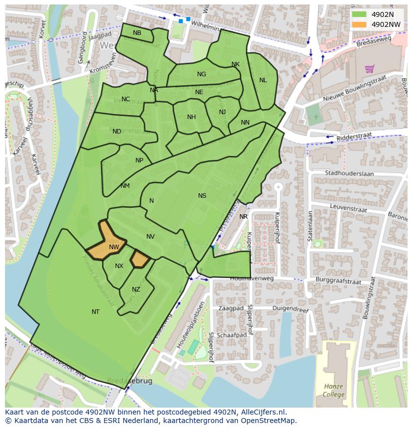 Afbeelding van het postcodegebied 4902 NW op de kaart.