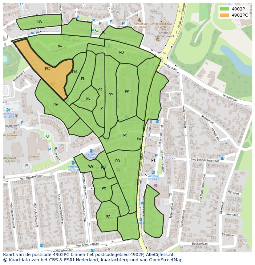 Afbeelding van het postcodegebied 4902 PC op de kaart.