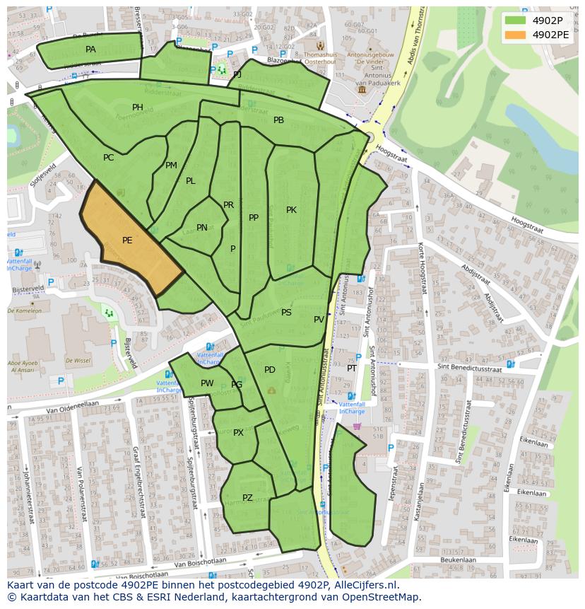 Afbeelding van het postcodegebied 4902 PE op de kaart.