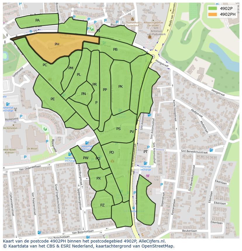 Afbeelding van het postcodegebied 4902 PH op de kaart.