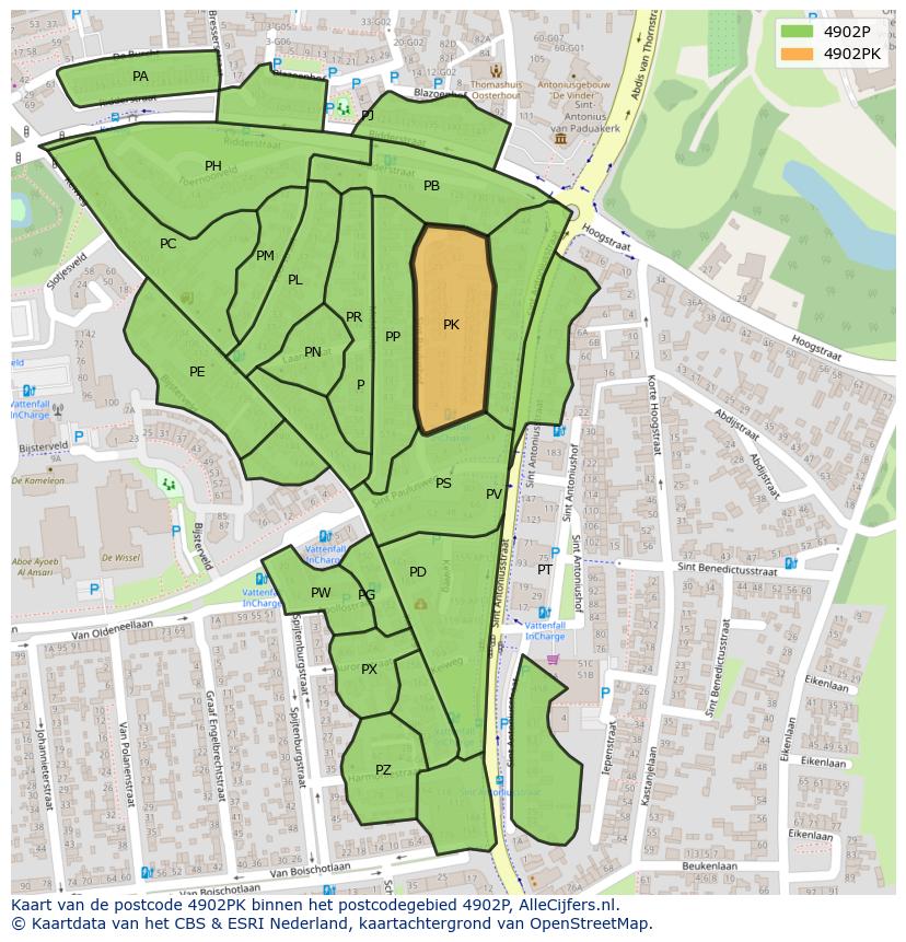 Afbeelding van het postcodegebied 4902 PK op de kaart.