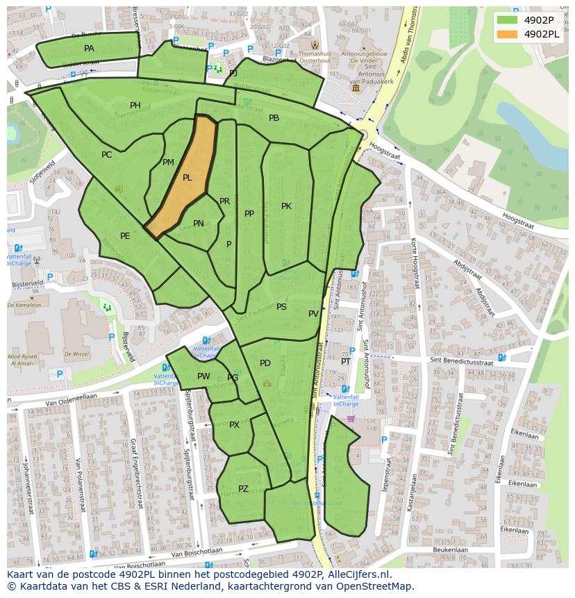 Afbeelding van het postcodegebied 4902 PL op de kaart.