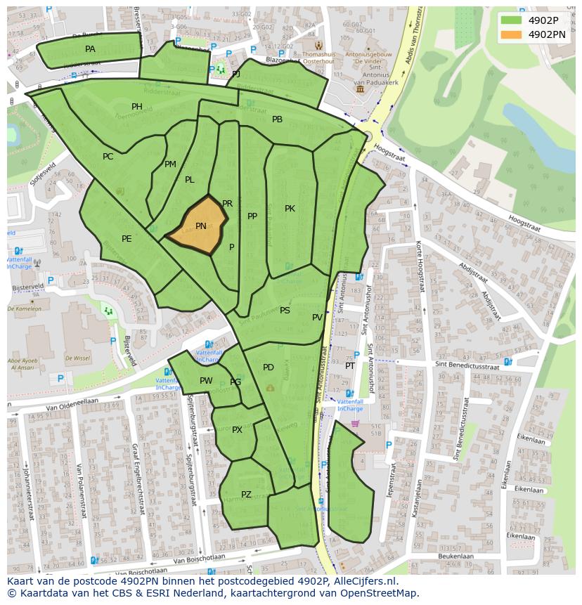 Afbeelding van het postcodegebied 4902 PN op de kaart.
