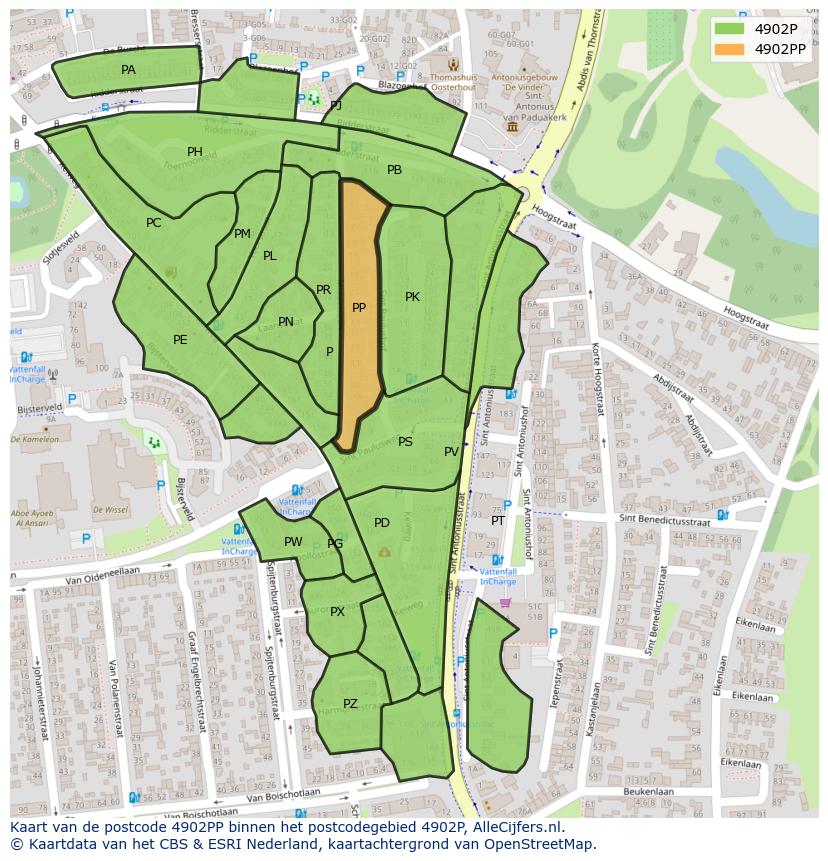 Afbeelding van het postcodegebied 4902 PP op de kaart.