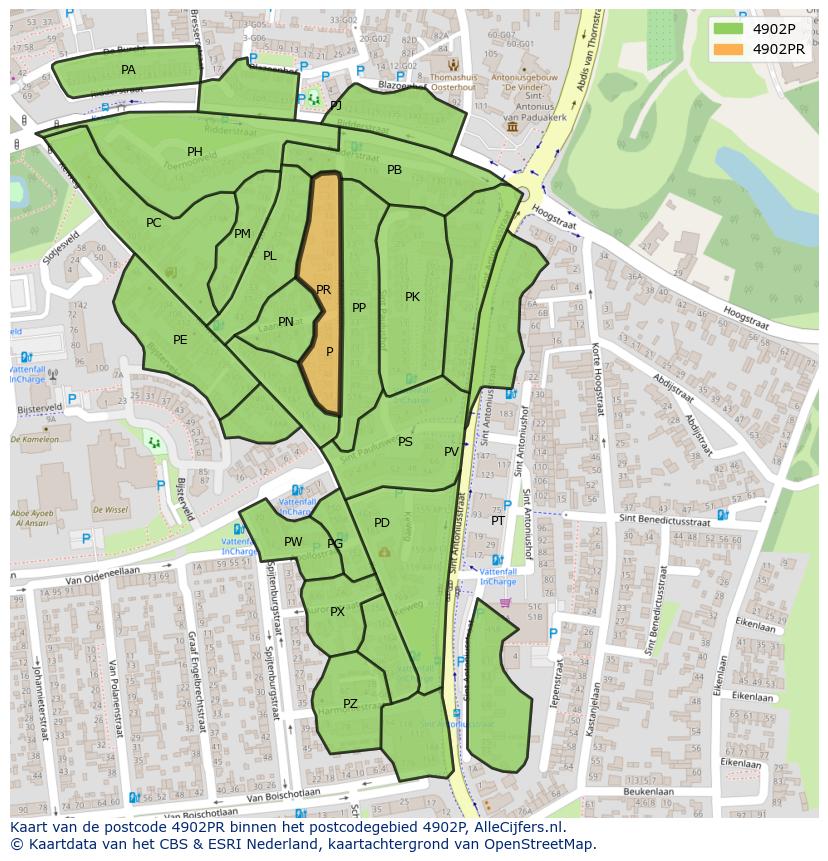 Afbeelding van het postcodegebied 4902 PR op de kaart.