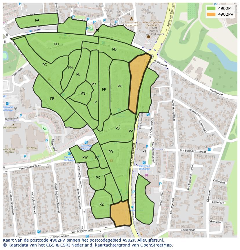 Afbeelding van het postcodegebied 4902 PV op de kaart.