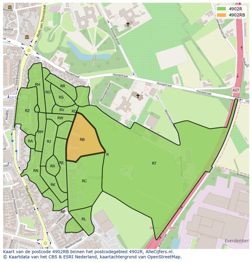 Afbeelding van het postcodegebied 4902 RB op de kaart.