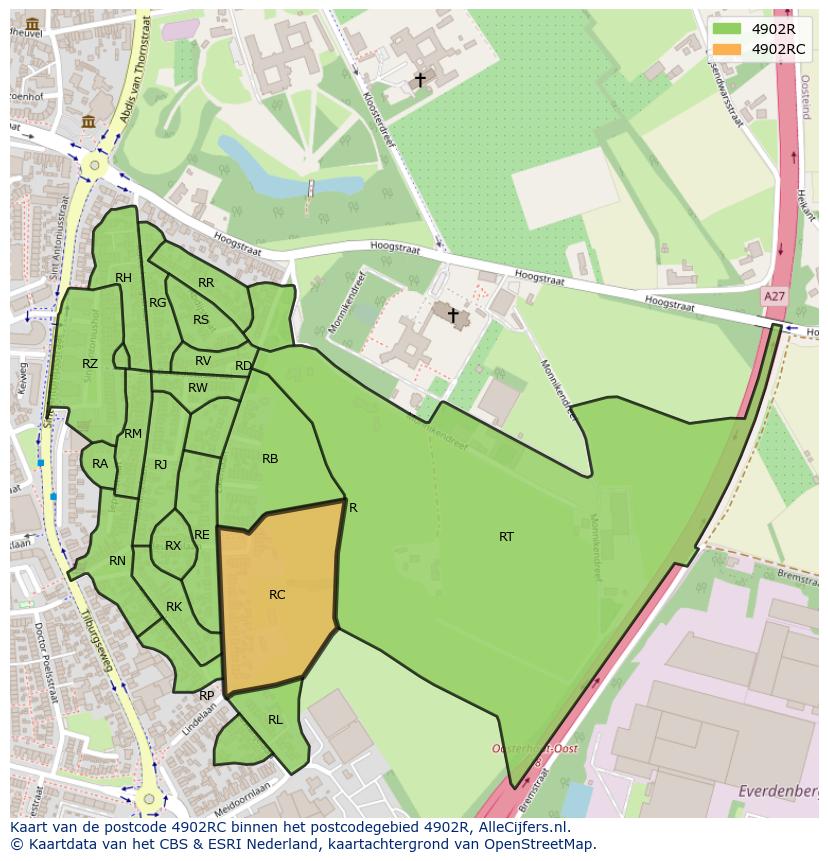 Afbeelding van het postcodegebied 4902 RC op de kaart.