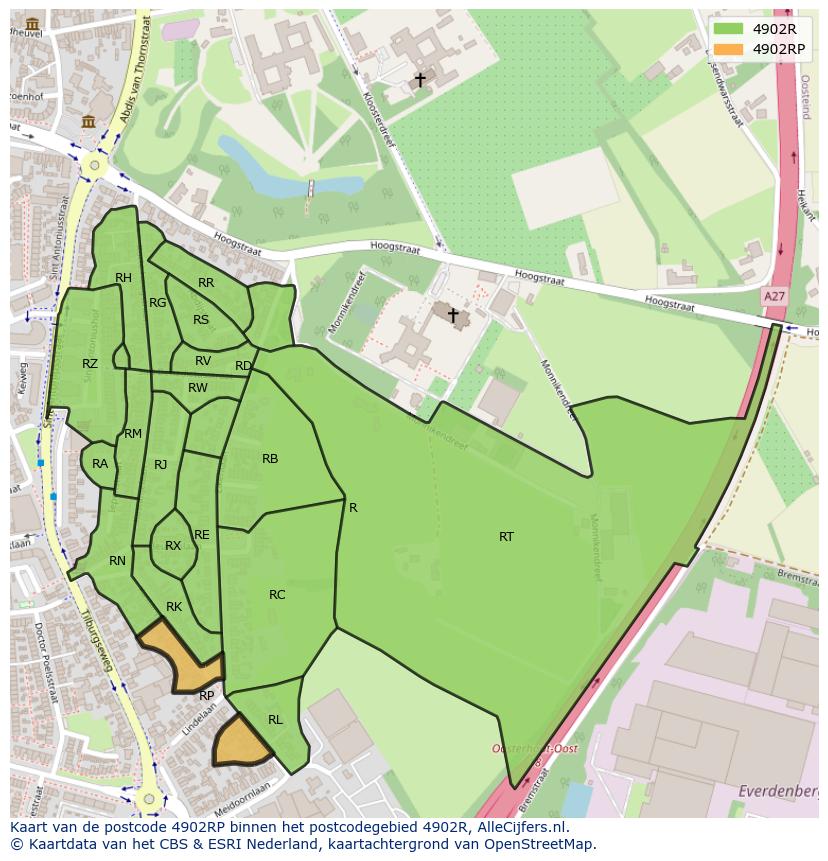 Afbeelding van het postcodegebied 4902 RP op de kaart.