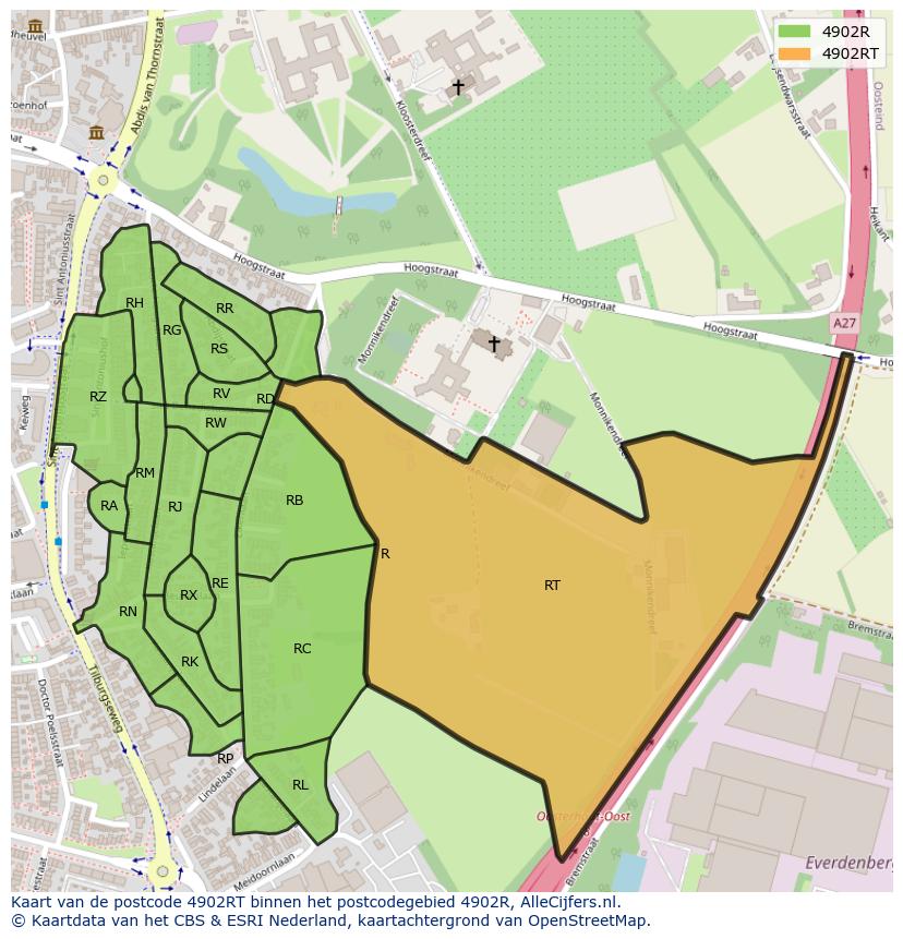 Afbeelding van het postcodegebied 4902 RT op de kaart.