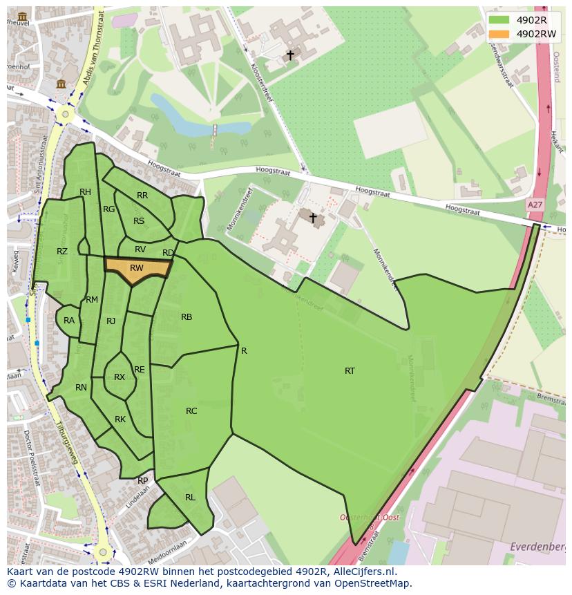 Afbeelding van het postcodegebied 4902 RW op de kaart.