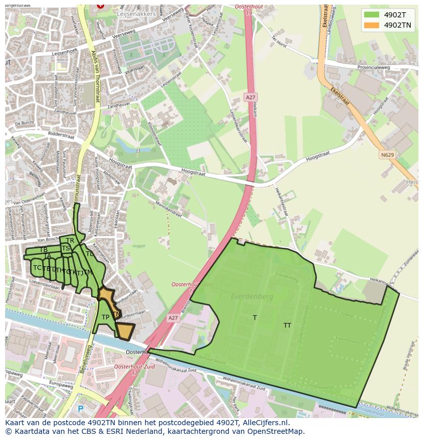 Afbeelding van het postcodegebied 4902 TN op de kaart.