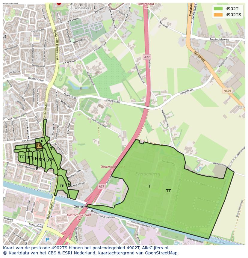 Afbeelding van het postcodegebied 4902 TS op de kaart.