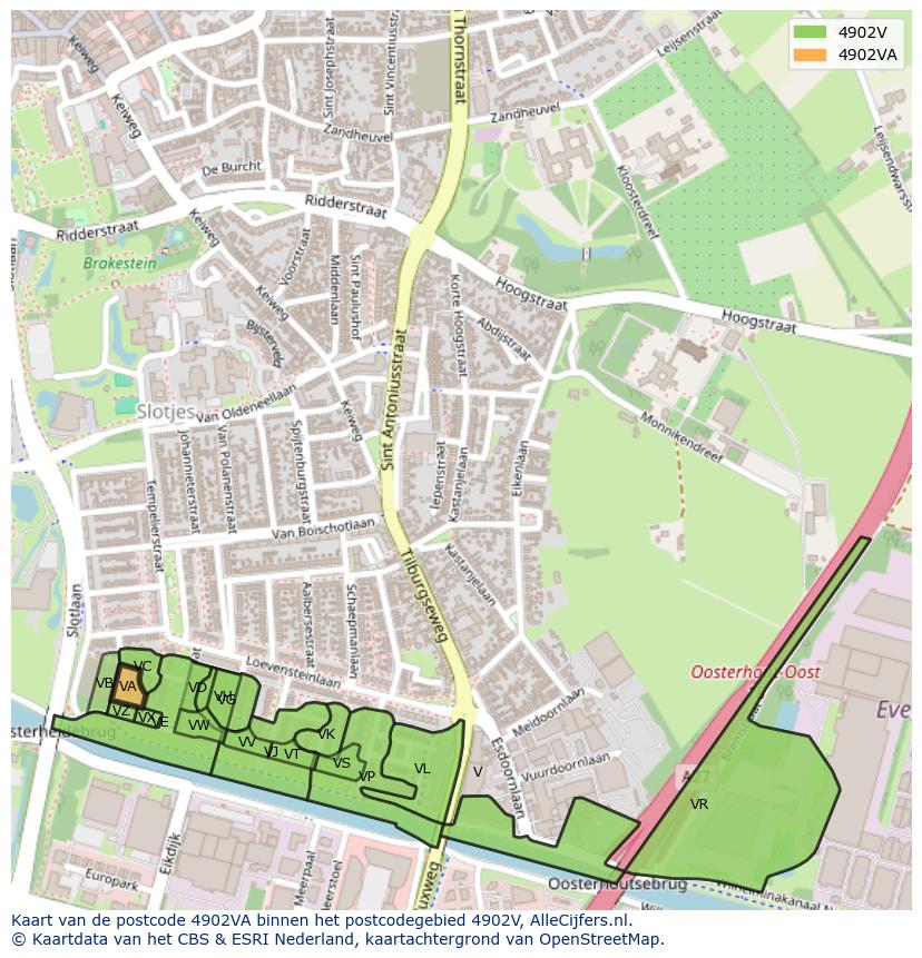 Afbeelding van het postcodegebied 4902 VA op de kaart.