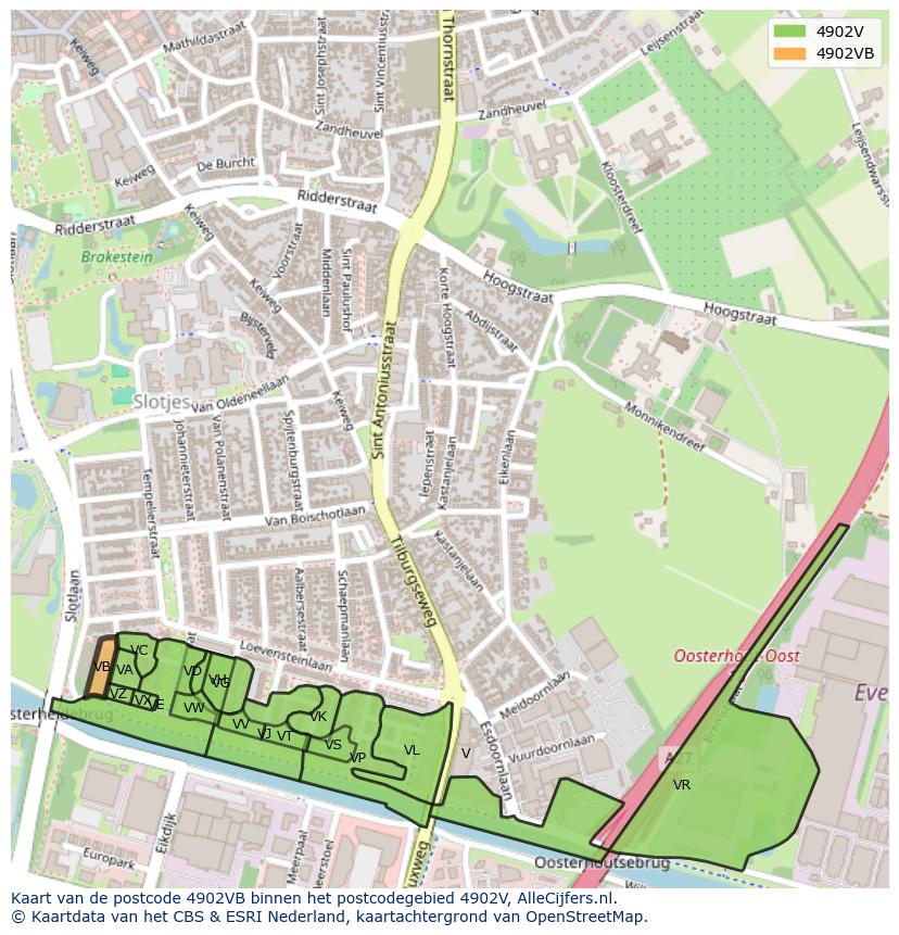 Afbeelding van het postcodegebied 4902 VB op de kaart.